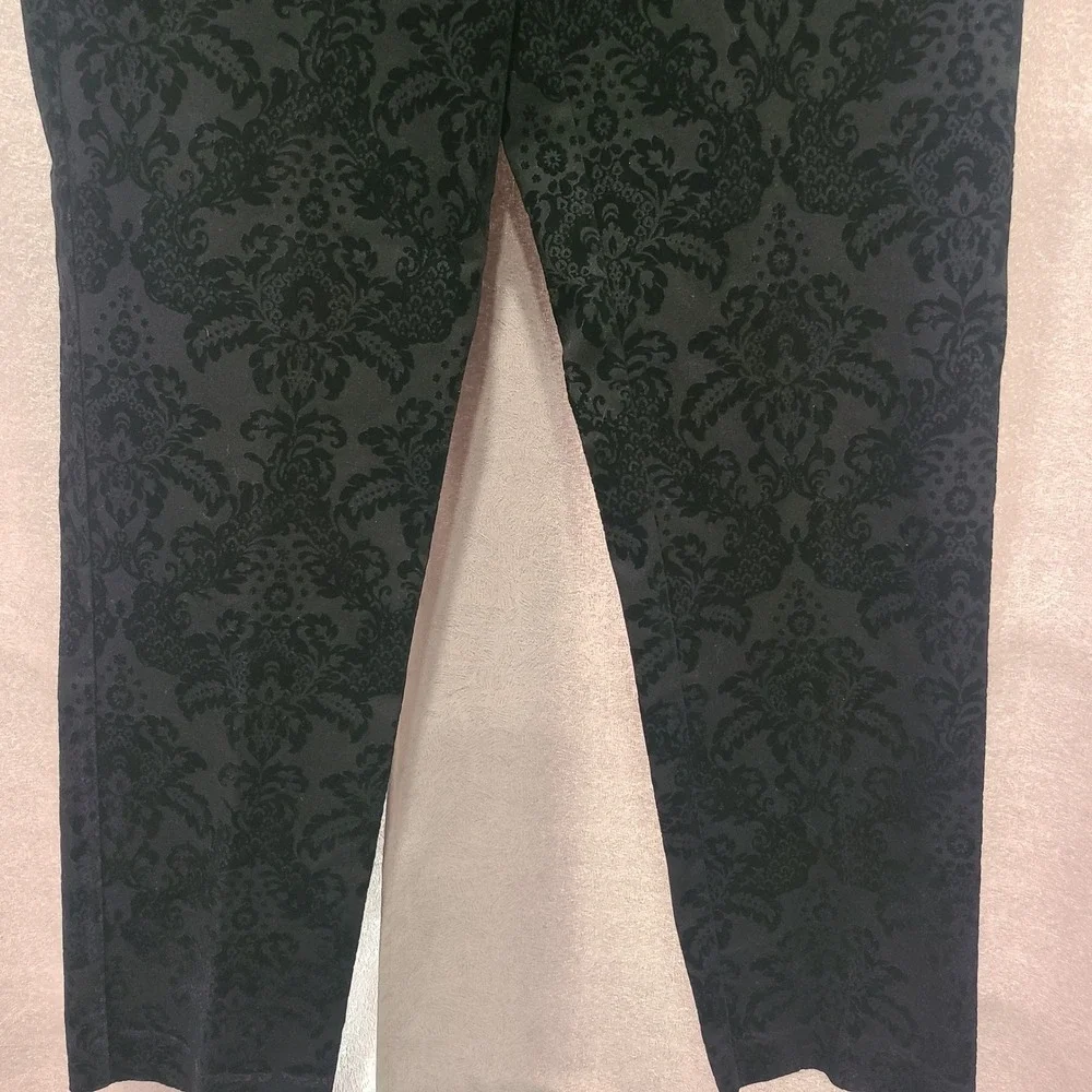 INC International‎ Concepts Black Damask Flocked Velvet Pants Womens 10 Mid Rise